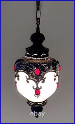 Vintage 1960's-1970's Retro Mcm Turkish Mosaic Glass Hanging Swag Light/Lamp