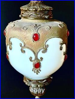 Vintage 1960's-1970's Retro Mcm Turkish Mosaic Glass Hanging Swag Light/Lamp