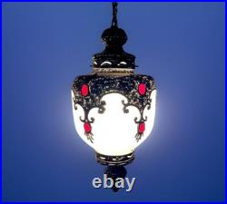 Vintage 1960's-1970's Retro Mcm Turkish Mosaic Glass Hanging Swag Light/Lamp