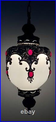 Vintage 1960's-1970's Retro Mcm Turkish Mosaic Glass Hanging Swag Light/Lamp