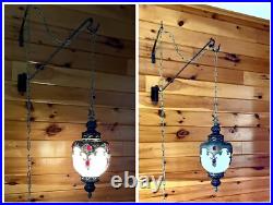 Vintage 1960's-1970's Retro Mcm Turkish Mosaic Glass Hanging Swag Light/Lamp