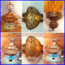 Vintage 1960's-70's Retro Amber Coin Dot Carnival Glass Hanging Swag Light/Lamp