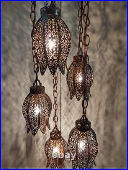 Vintage 1960's Filigree 5 Tier Tulip Swag Pendant Light Hollywood Regency MCM