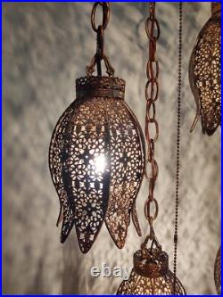 Vintage 1960's Filigree 5 Tier Tulip Swag Pendant Light Hollywood Regency MCM