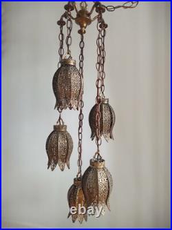 Vintage 1960's Filigree 5 Tier Tulip Swag Pendant Light Hollywood Regency MCM Vintage 1960's Filigree 5 Tier Tulip Swag Pendant Light Hollywood Regency MCM