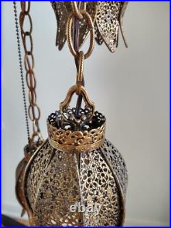 Vintage 1960's Filigree 5 Tier Tulip Swag Pendant Light Hollywood Regency MCM