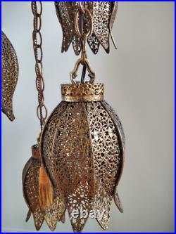 Vintage 1960's Filigree 5 Tier Tulip Swag Pendant Light Hollywood Regency MCM