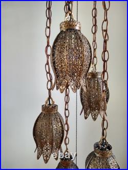 Vintage 1960's Filigree 5 Tier Tulip Swag Pendant Light Hollywood Regency MCM