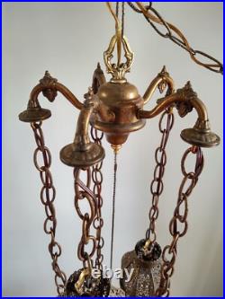 Vintage 1960's Filigree 5 Tier Tulip Swag Pendant Light Hollywood Regency MCM