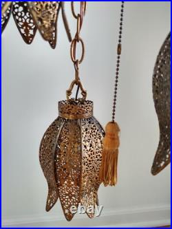 Vintage 1960's Filigree 5 Tier Tulip Swag Pendant Light Hollywood Regency MCM