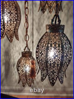 Vintage 1960's Filigree 5 Tier Tulip Swag Pendant Light Hollywood Regency MCM