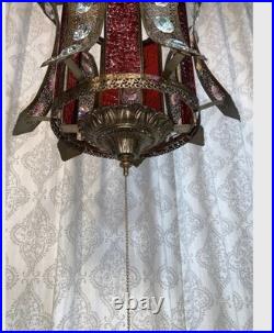 Vintage 1960's Hanging Hollywood Regency Swag Light Lamp Iridescent Crystals