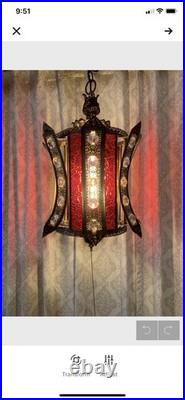 Vintage 1960's Hanging Hollywood Regency Swag Light Lamp Iridescent Crystals