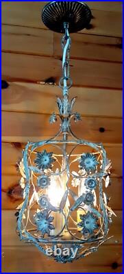 Vintage 1960's Italian Cage Style Toleware Tole Floral Hanging Light Fixture Vintage 1960's Italian Cage Style Toleware Tole Floral Hanging Light Fixture