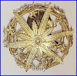 Vintage 1960's Italian Cage Style Toleware Tole Floral Hanging Light Fixture