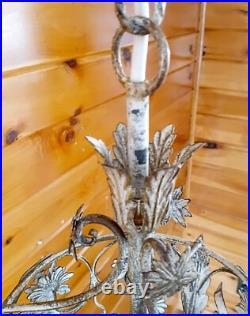 Vintage 1960's Italian Cage Style Toleware Tole Floral Hanging Light Fixture