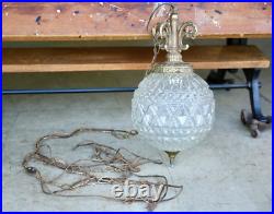 Vintage 1960's MCM Hollywood Regency Pineapple Glass Hanging Swag Lamp Light