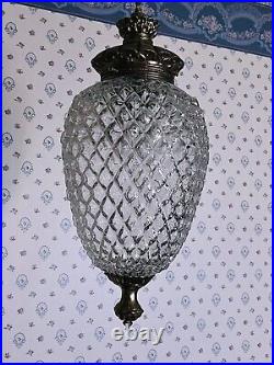 Vintage 1960's MCM Hollywood Regency Pineapple Glass Hanging Swag Lamp Light