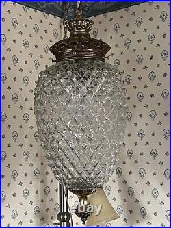Vintage 1960's MCM Hollywood Regency Pineapple Glass Hanging Swag Lamp Light