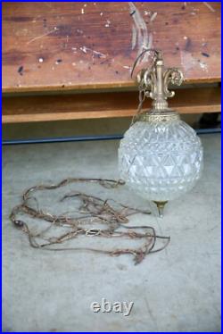 Vintage 1960's MCM Hollywood Regency Pineapple Glass Hanging Swag Lamp Light