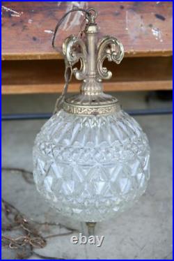 Vintage 1960's MCM Hollywood Regency Pineapple Glass Hanging Swag Lamp Light