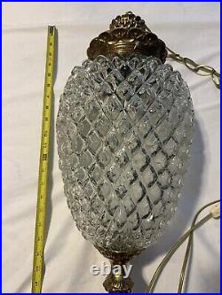 Vintage 1960's MCM Hollywood Regency Pineapple Glass Hanging Swag Lamp Light