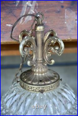 Vintage 1960's MCM Hollywood Regency Pineapple Glass Hanging Swag Lamp Light