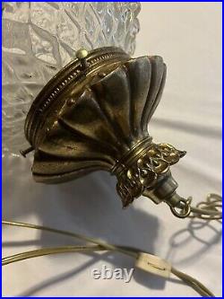 Vintage 1960's MCM Hollywood Regency Pineapple Glass Hanging Swag Lamp Light