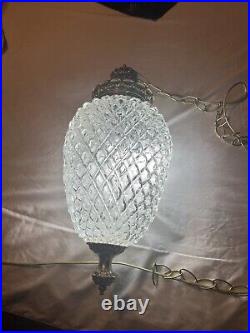 Vintage 1960's MCM Hollywood Regency Pineapple Glass Hanging Swag Lamp Light