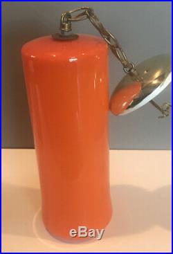 Vintage 1960's Mod MID Century Modern Orange Glass Hanging Pendant Light Lamp