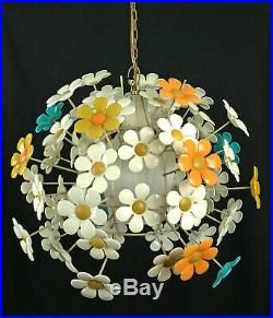 Vintage 1960's Swag Hanging Flower Daisy Ceiling Light Fixture Lamp