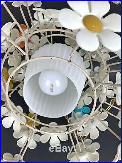 Vintage 1960's Swag Hanging Flower Daisy Ceiling Light Fixture Lamp