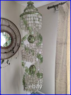 Vintage 1960s-1970s Capiz Shell Chandelier Hanging Lamp 6ft
