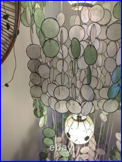 Vintage 1960s-1970s Capiz Shell Chandelier Hanging Lamp 6ft