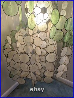 Vintage 1960s-1970s Capiz Shell Chandelier Hanging Lamp 6ft