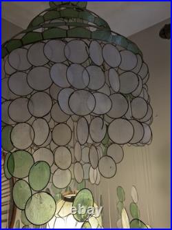 Vintage 1960s-1970s Capiz Shell Chandelier Hanging Lamp 6ft