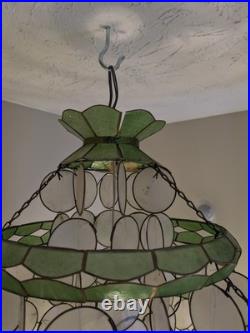 Vintage 1960s-1970s Capiz Shell Chandelier Hanging Lamp 6ft