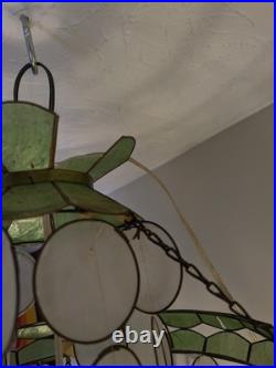 Vintage 1960s-1970s Capiz Shell Chandelier Hanging Lamp 6ft