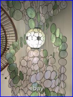 Vintage 1960s-1970s Capiz Shell Chandelier Hanging Lamp 6ft