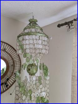 Vintage 1960s-1970s Capiz Shell Chandelier Hanging Lamp 6ft