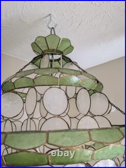 Vintage 1960s-1970s Capiz Shell Chandelier Hanging Lamp 6ft
