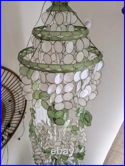 Vintage 1960s-1970s Capiz Shell Chandelier Hanging Lamp 6ft