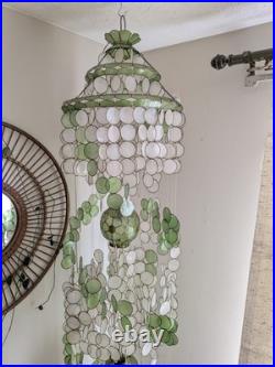 Vintage 1960s-1970s Capiz Shell Chandelier Hanging Lamp 6ft
