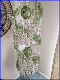 Vintage 1960s-1970s Capiz Shell Chandelier Hanging Lamp 6ft