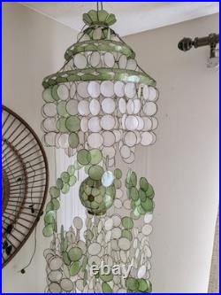 Vintage 1960s-1970s Capiz Shell Chandelier Hanging Lamp 6ft