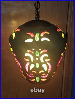 Vintage 1960s 1970s Funky MCM Ceramic & Lucite Hanging Swag Lamp Light Fixture