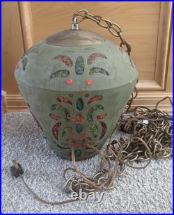 Vintage 1960s 1970s Funky MCM Ceramic & Lucite Hanging Swag Lamp Light Fixture