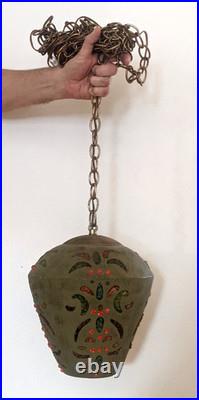 Vintage 1960s 1970s Funky MCM Ceramic & Lucite Hanging Swag Lamp Light Fixture