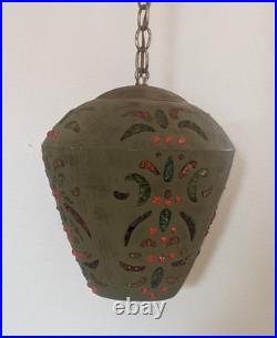 Vintage 1960s 1970s Funky MCM Ceramic & Lucite Hanging Swag Lamp Light Fixture