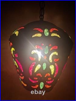 Vintage 1960s 1970s Funky MCM Ceramic & Lucite Hanging Swag Lamp Light Fixture